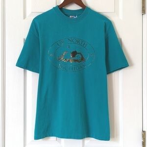Hanes 90's Vintage Up North Michigan Graphic Short Sleeve Crewneck T-shirt Teal